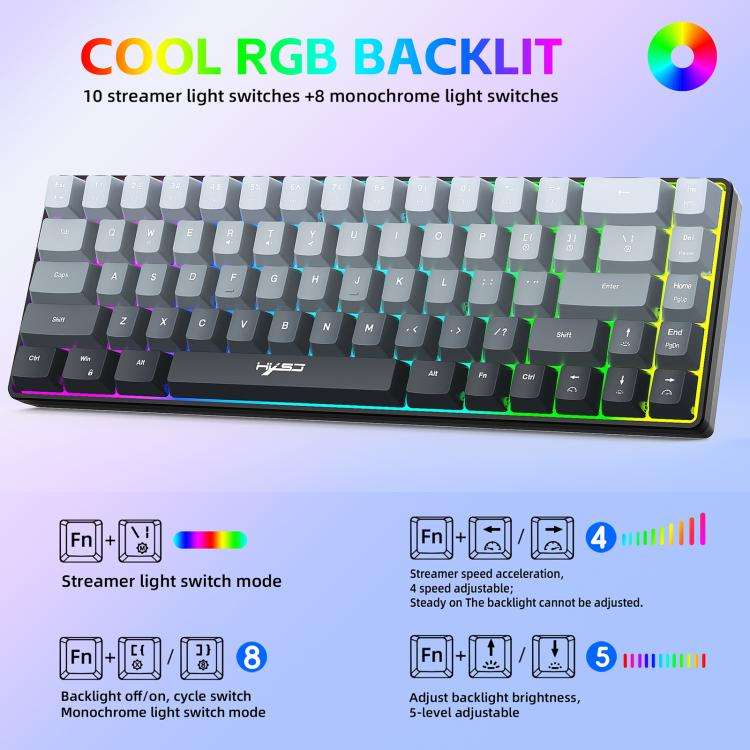 HXSJ V200 Gradient Color 68-key RGB Backlight Wired Membrane Keyboard(Black)