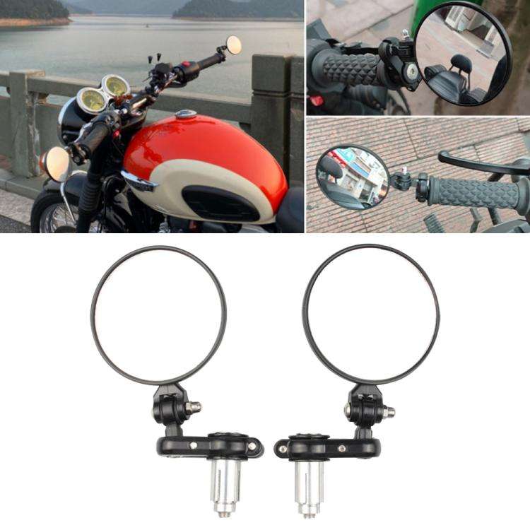 2pcs/Set Folding Motorcycle Handlebar Rearview Mirror Round Reversing Mirror(Black)