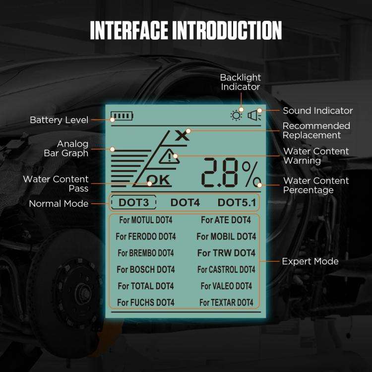 AUTOOL AS502 Digital Display Intelligent Car Brake Fluid Tester Water Content Testing(Black)