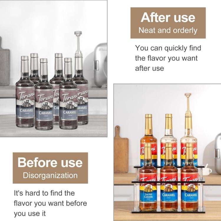 YX164 Acrylic 2 Tier Coffee Syrups Bottle Rack Organizer(Black)