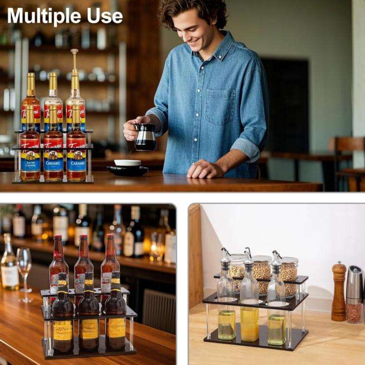 YX164 Acrylic 2 Tier Coffee Syrups Bottle Rack Organizer(Black)