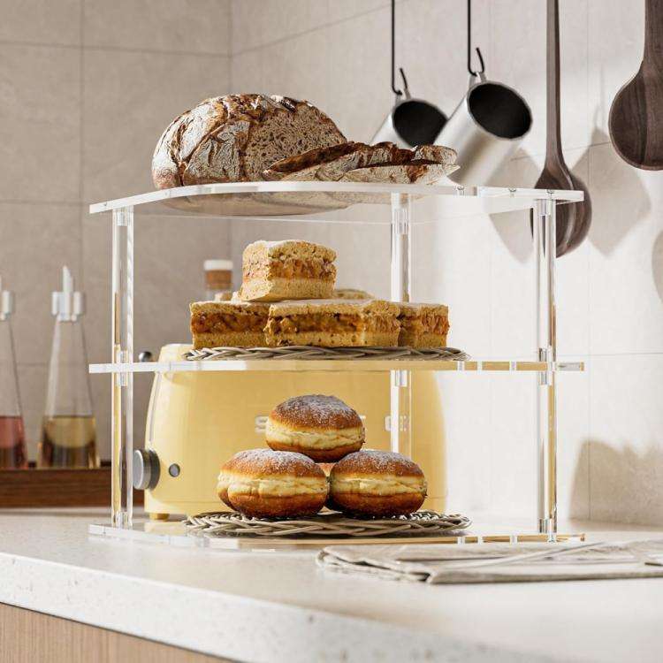 YX165 Acrylic 3 Tier Corner Plates and Bowls Organizer Shelf(Transparent)