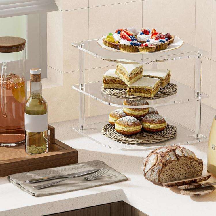 YX165 Acrylic 3 Tier Corner Plates and Bowls Organizer Shelf(Transparent)