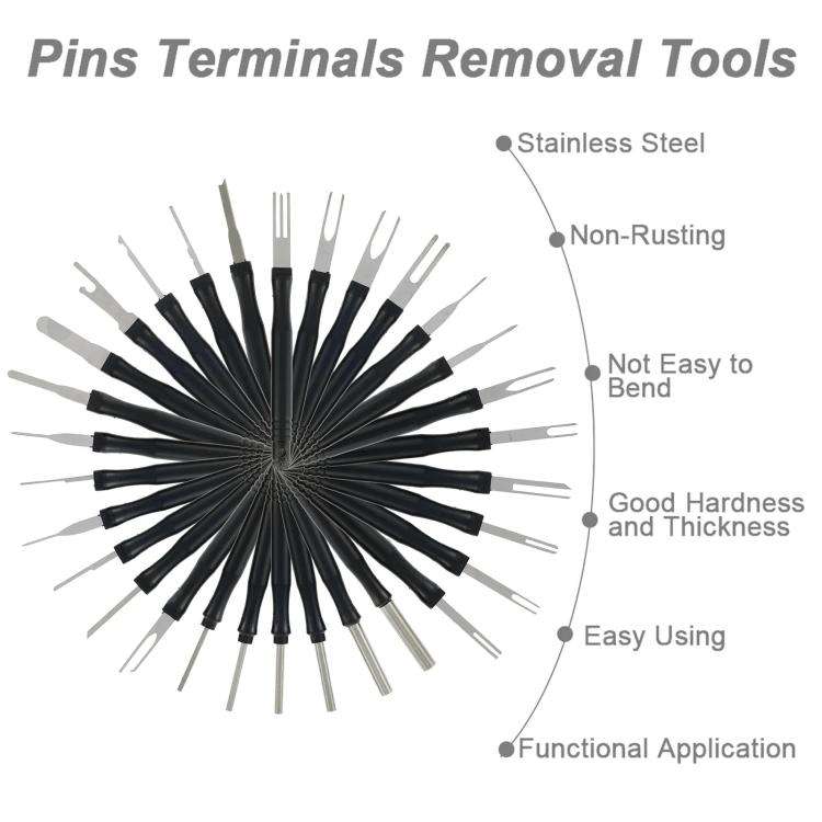 30pcs / Set Car Wire Harness Terminal Pin Removal Tool(Black Long Handle)