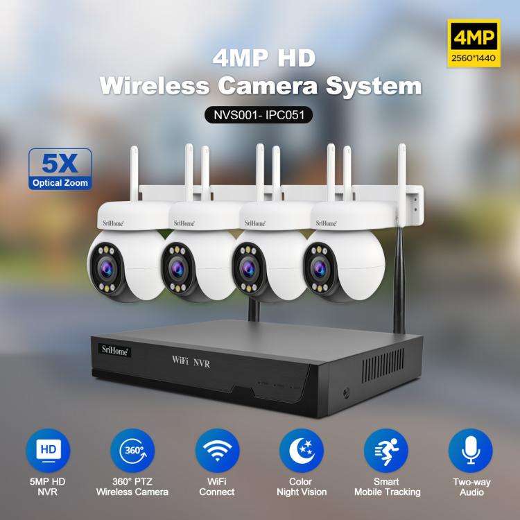 SriHome NVS001-IPC051 4MP 8CH HD NVR Wireless Security Camera System Kit(UK Plug)