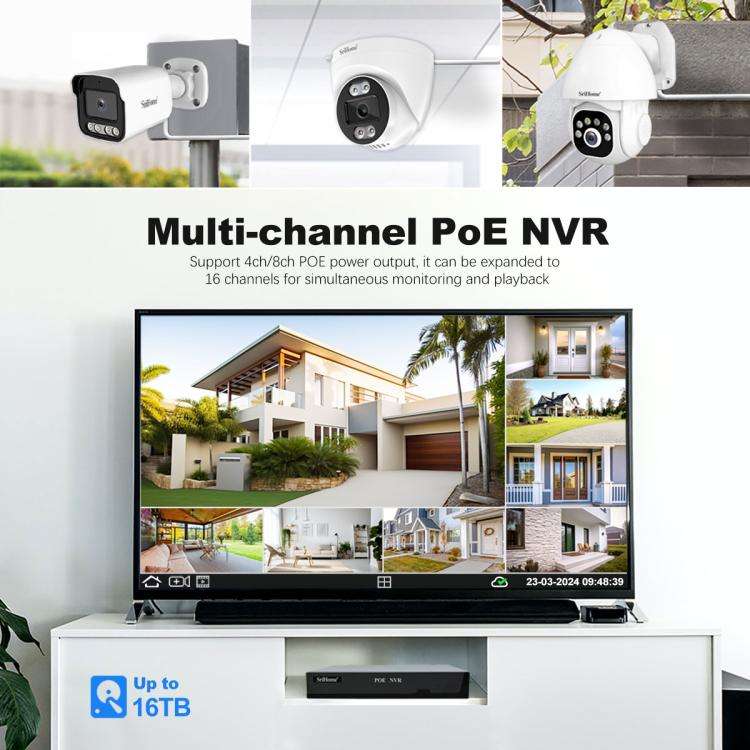 SriHome NVS005-PoE039 5MP 4CH HD PoE NVR Security Camera System Kit(US Plug)