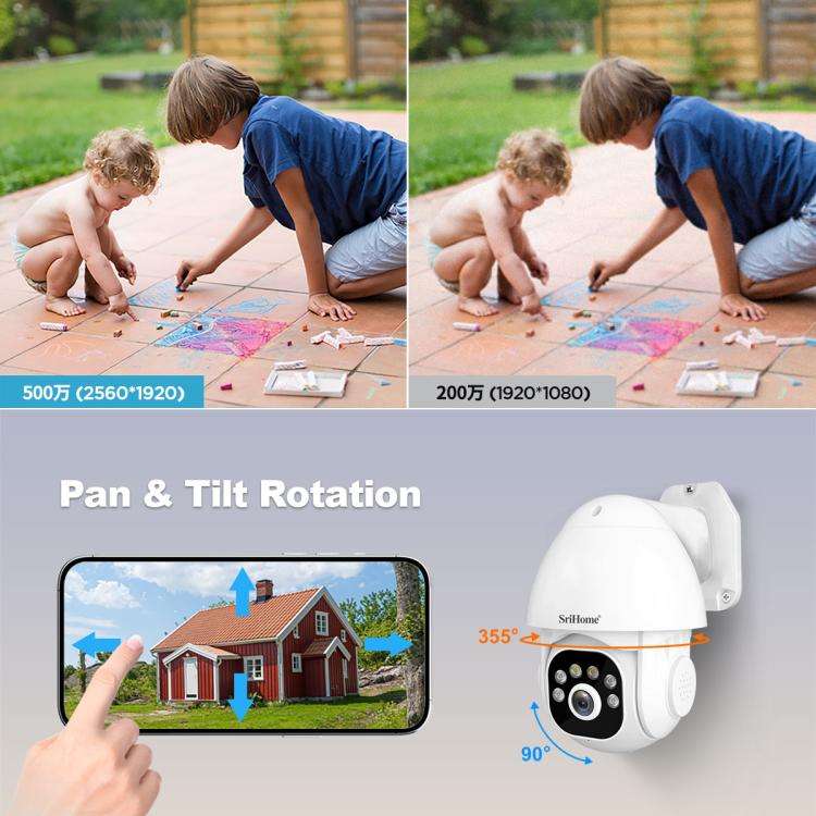 SriHome NVS005-PoE039 5MP 4CH HD PoE NVR Security Camera System Kit(US Plug)