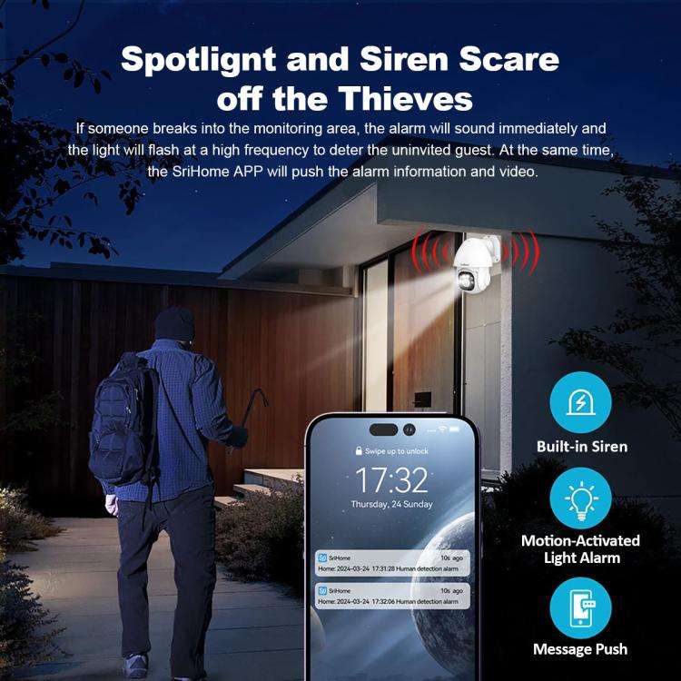 SriHome NVS005-PoE039 5MP 4CH HD PoE NVR Security Camera System Kit(US Plug)