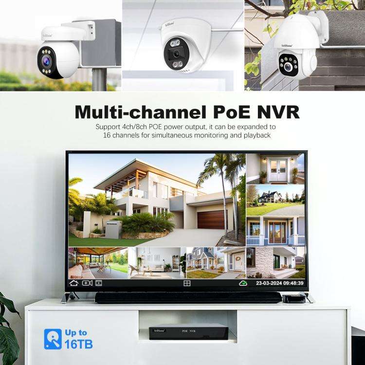 SriHome NVS005-PoE051 4MP 4CH HD PoE NVR Security Camera System Kit(UK Plug)