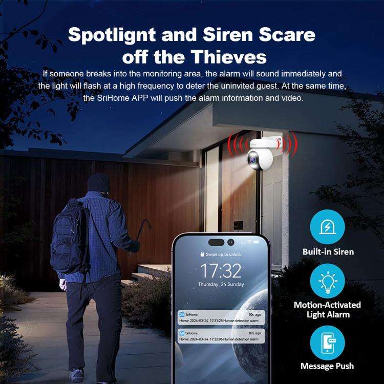 SriHome NVS005-PoE051 4MP 4CH HD PoE NVR Security Camera System Kit(UK Plug)
