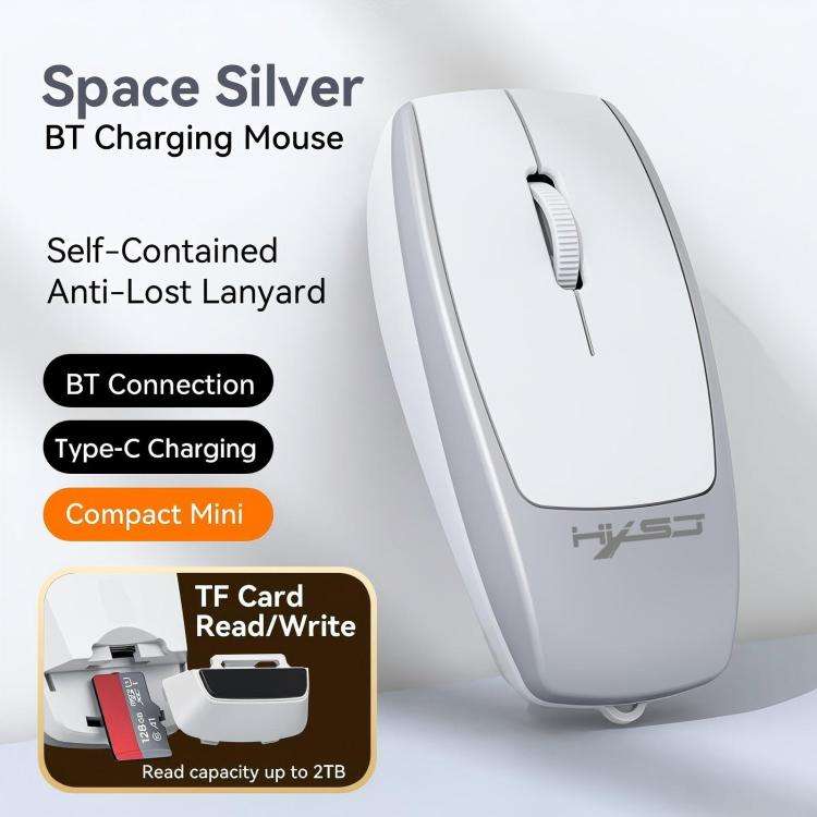 HXSJ M109 Mini Wireless Mouse, 3D Right, TF Card Reader, 4D Mute Buttons(Space Silver)