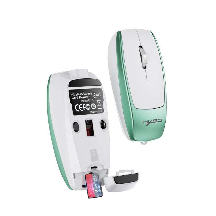 HXSJ M109 Mini Wireless Mouse, 3D Right, TF Card Reader, 4D Mute Buttons(Light Green)