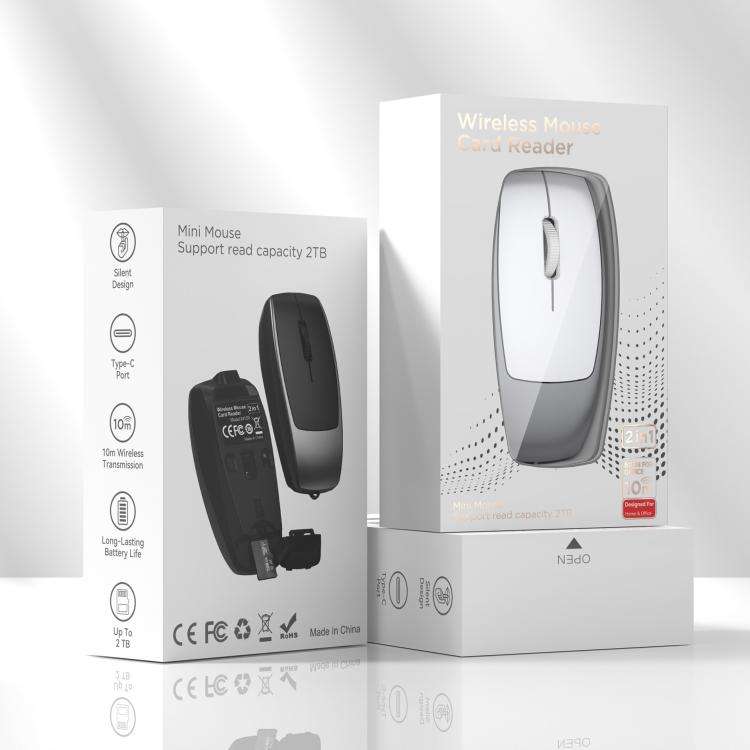 HXSJ M109 Mini Wireless Mouse, 3D Right, TF Card Reader, 4D Mute Buttons(Grey)
