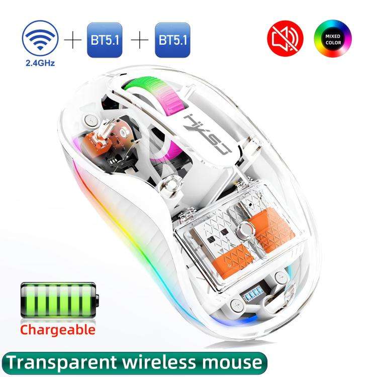 HXSJ M333 Three Modes Transparent Wireless Mouse(White)