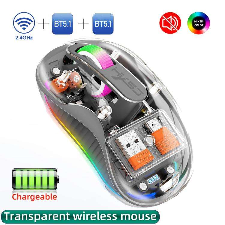 HXSJ M333 Three Modes Transparent Wireless Mouse(Space Grey)