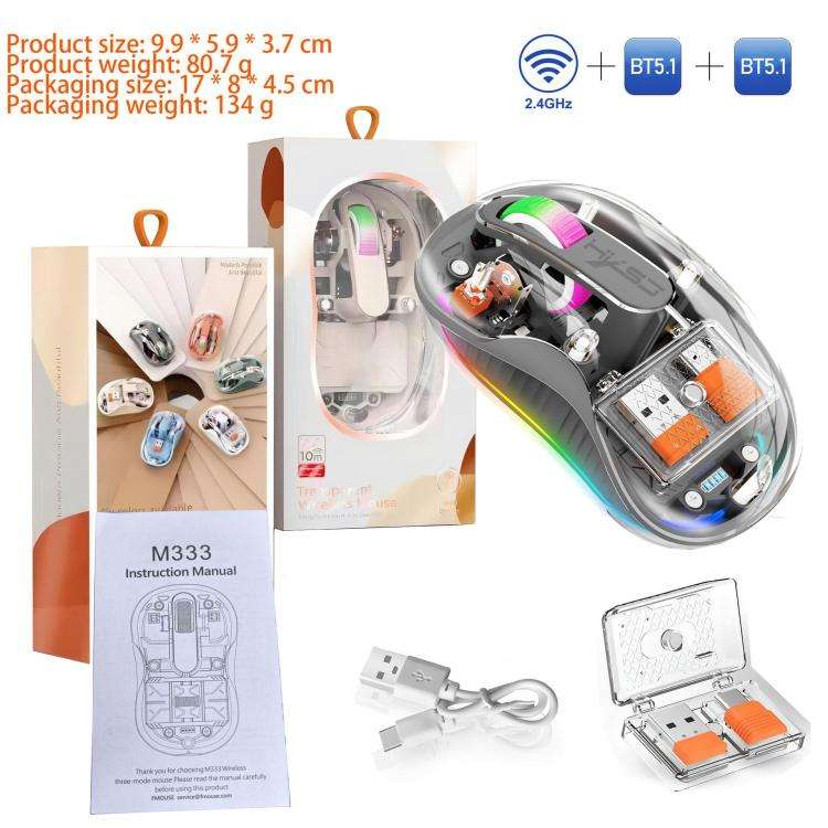 HXSJ M333 Three Modes Transparent Wireless Mouse(Space Grey)