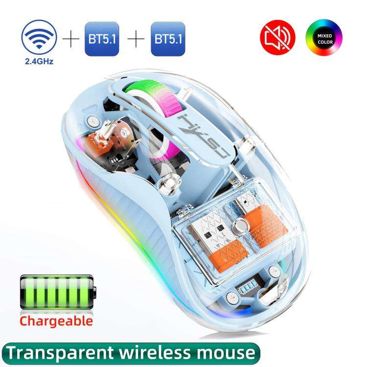HXSJ M333 Three Modes Transparent Wireless Mouse(Blue)