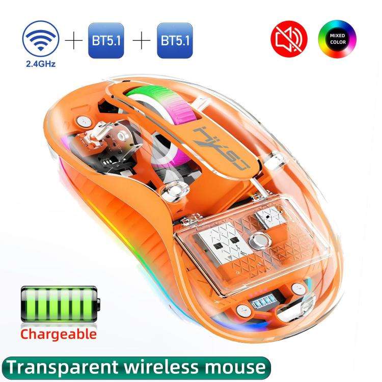 HXSJ M333 Three Modes Transparent Wireless Mouse(Orange)