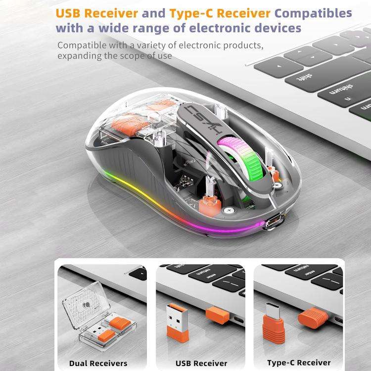 HXSJ M333 Three Modes Transparent Wireless Mouse(Orange)