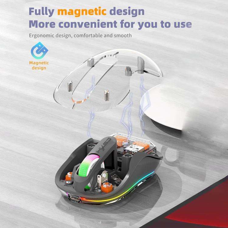 HXSJ M333 Three Modes Transparent Wireless Mouse(Orange)