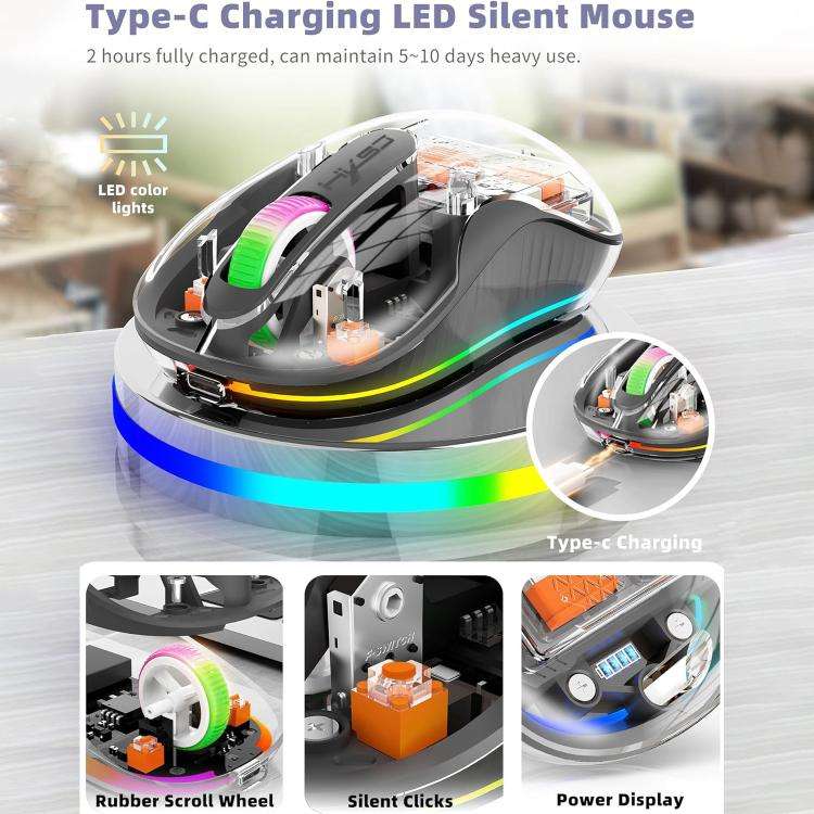 HXSJ M333 Three Modes Transparent Wireless Mouse(Orange)
