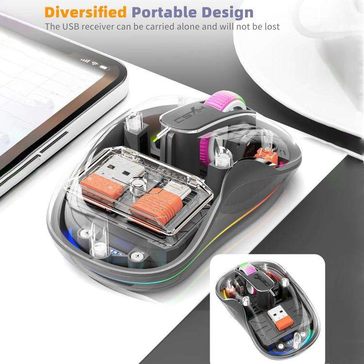 HXSJ M333 Three Modes Transparent Wireless Mouse(Orange)
