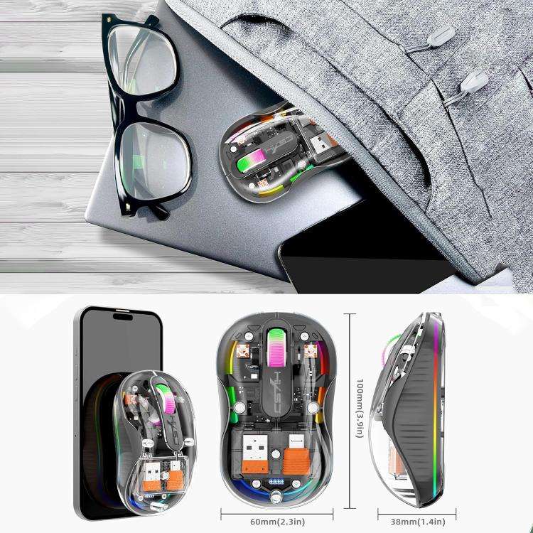 HXSJ M333 Three Modes Transparent Wireless Mouse(Orange)