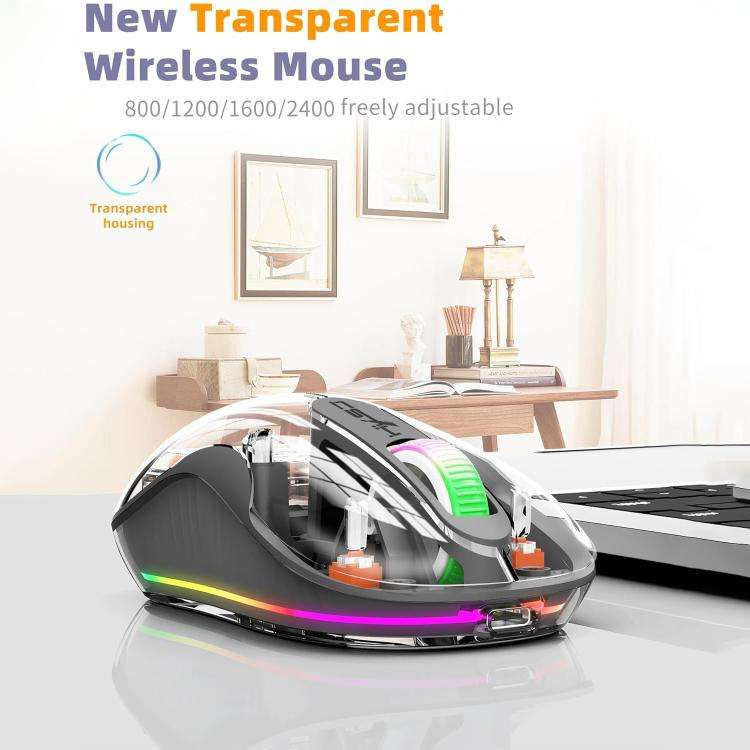 HXSJ M333 Three Modes Transparent Wireless Mouse(Orange)