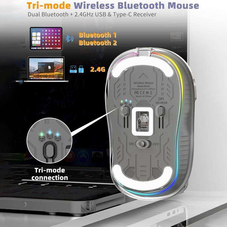 HXSJ M333 Three Modes Transparent Wireless Mouse(Orange)