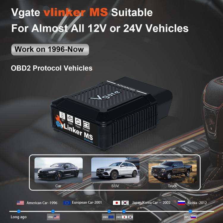Vgate vLinker MS 12V / 24V Bluetooth Car OBD2 Scanner(Black)