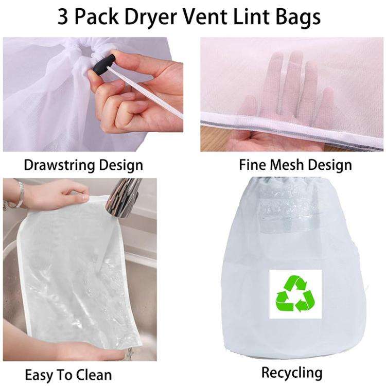 3pcs/Pack Dryer Vent Lint Trap Dryer Vent Duct Lint Bag(White)