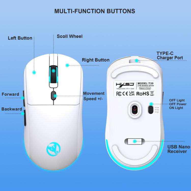 HXSJ T20 2.4GHz Rechargeable Wireless Mouse(White)