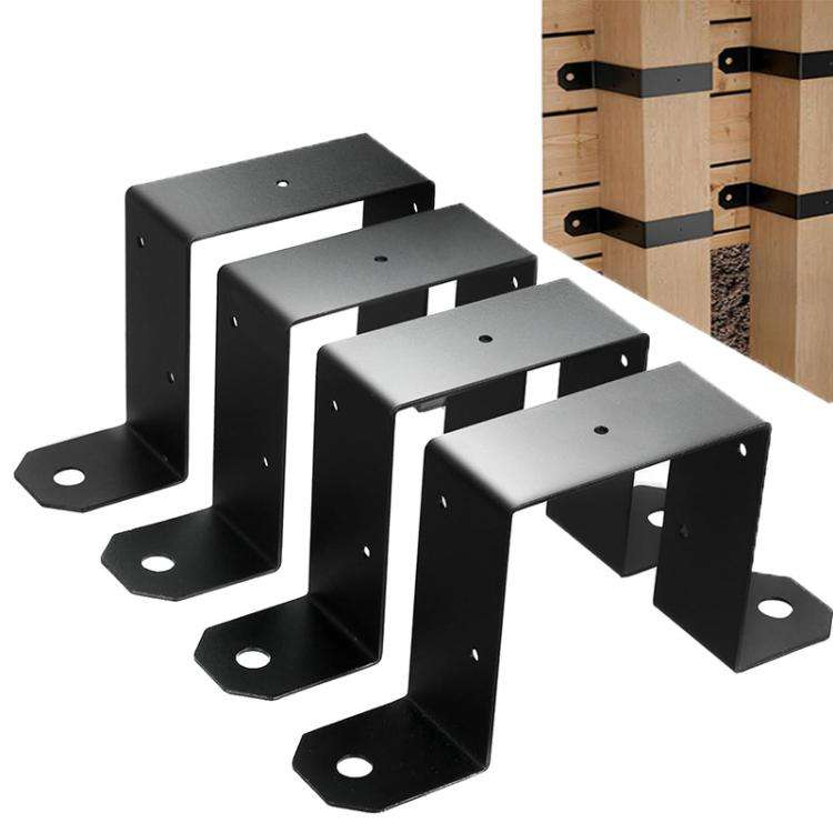 4pcs/Pack Heavy Duty Fence Post Metal Bracket Deck Post U-Shaped Fixing Bracket(Black)
