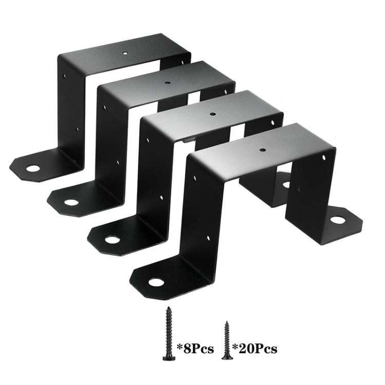 4pcs/Pack Heavy Duty Fence Post Metal Bracket Deck Post U-Shaped Fixing Bracket(Black)