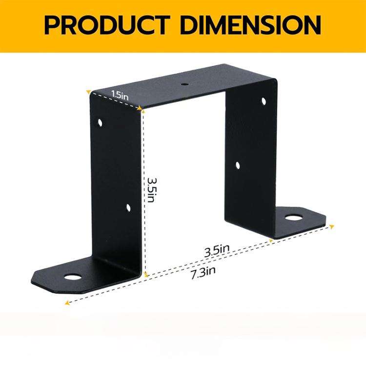 4pcs/Pack Heavy Duty Fence Post Metal Bracket Deck Post U-Shaped Fixing Bracket(Black)