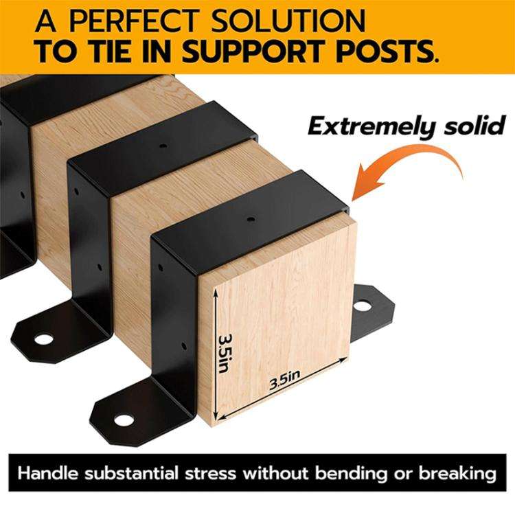 4pcs/Pack Heavy Duty Fence Post Metal Bracket Deck Post U-Shaped Fixing Bracket(Black)