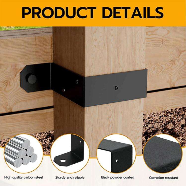 4pcs/Pack Heavy Duty Fence Post Metal Bracket Deck Post U-Shaped Fixing Bracket(Black)