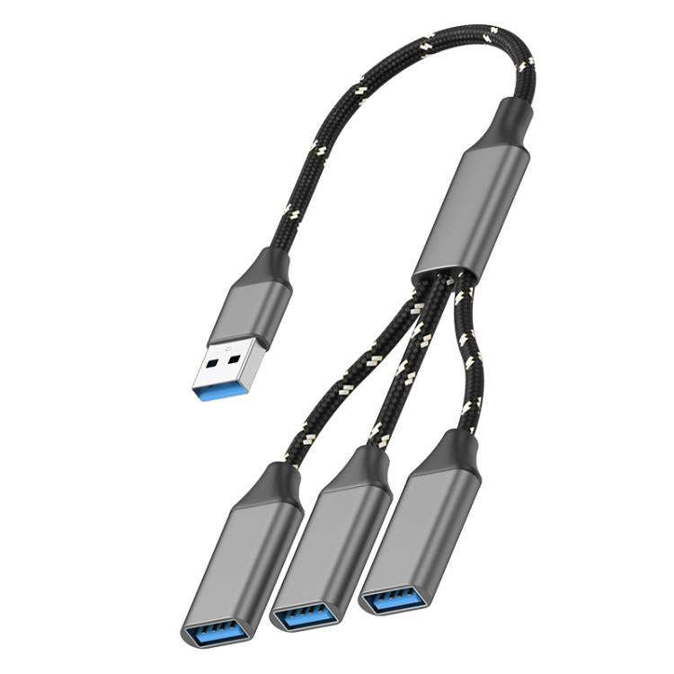 USB-A to USB-A 3 in 1 OTG Expander Splitter Dock Station(Braided Grey)