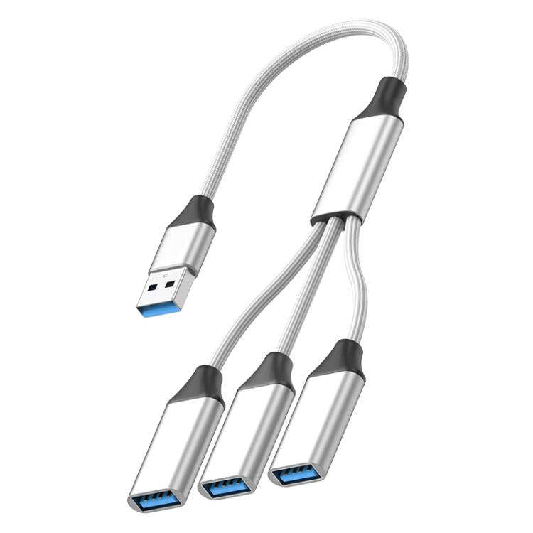 USB-A to USB-A 3 in 1 OTG Expander Splitter Dock Station(Fabric Silver)