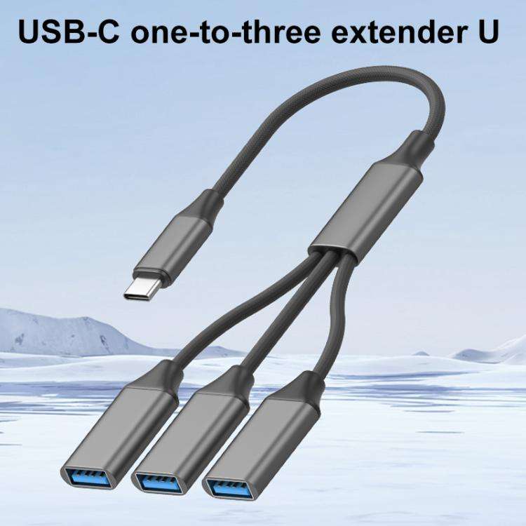 USB-A to USB-A 3 in 1 OTG Expander Splitter Dock Station(Fabric Silver)