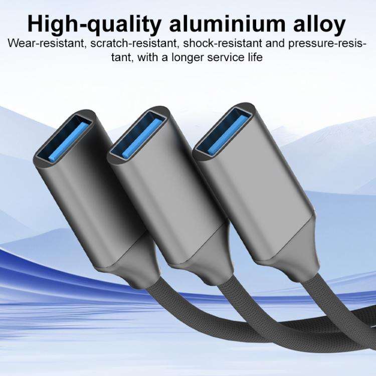 USB-A to USB-A 3 in 1 OTG Expander Splitter Dock Station(Fabric Silver)