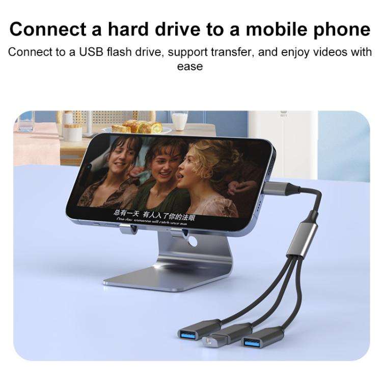 USB-C / Type-C to USB-A 3 in 1 OTG Expander Splitter Dock Station(Fabric Grey)