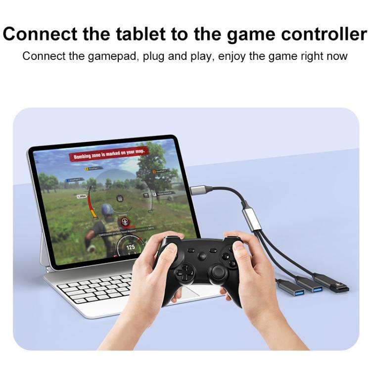 USB-C / Type-C to USB-A 3 in 1 OTG Expander Splitter Dock Station(Fabric Grey)