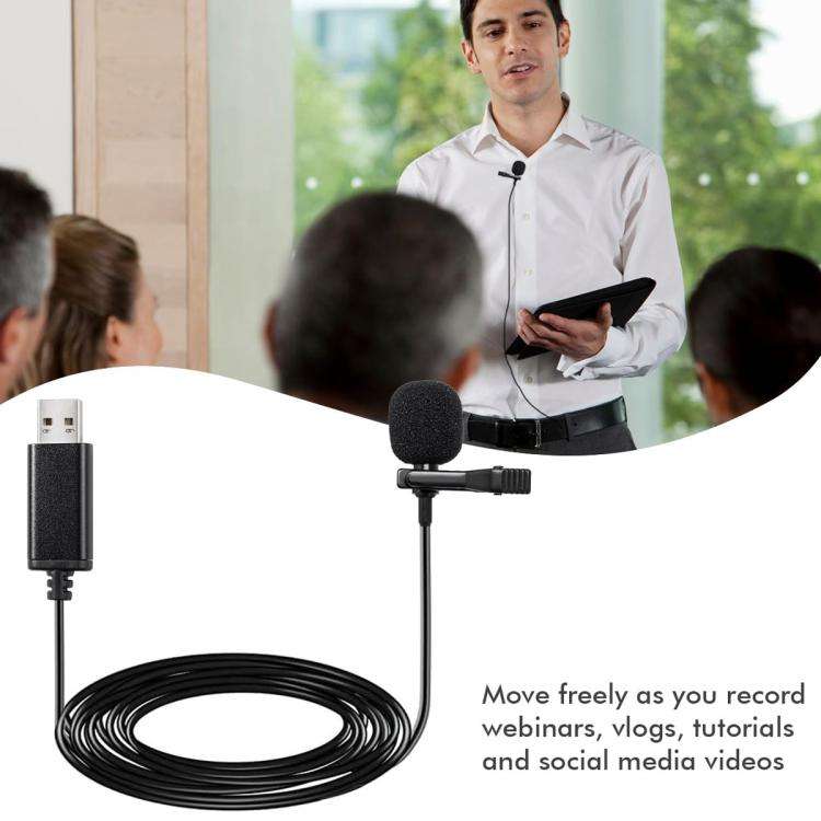 USB Interface Lavalier Microphone for Laptop Live Conference Recording, Length:2m
