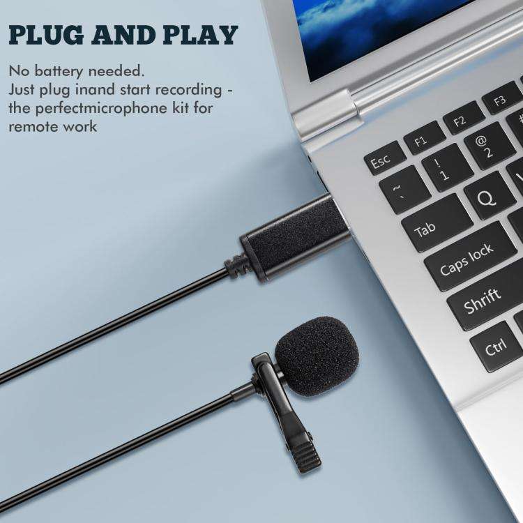USB Interface Lavalier Microphone for Laptop Live Conference Recording, Length:2m