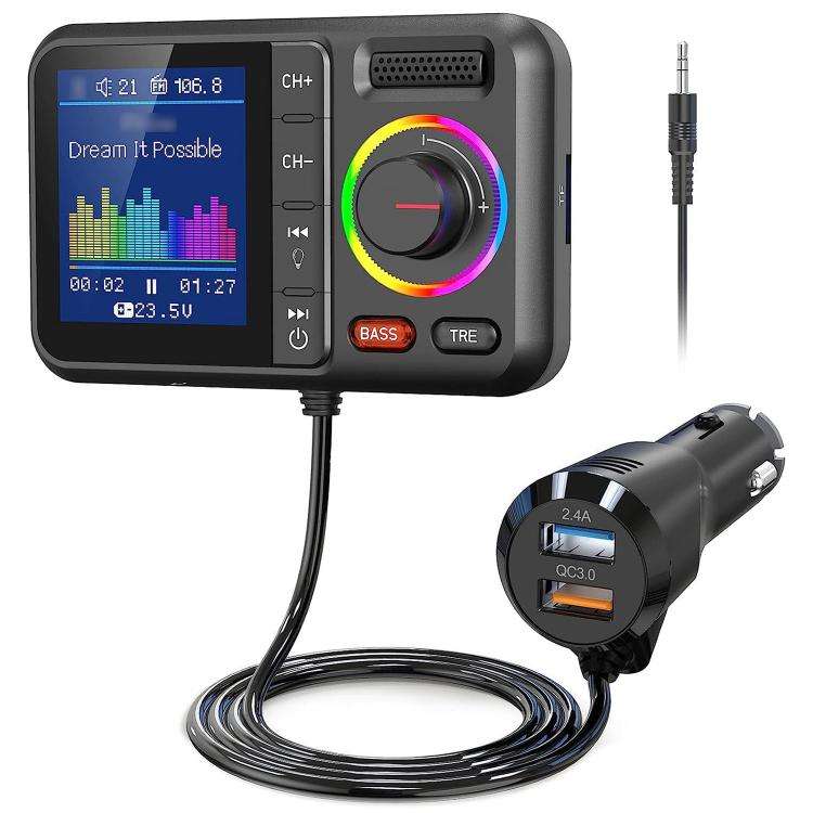 BT98 Colorful Screen Car Bluetooth MP3 Player FM Transmitter Cigarette Lighter Charging(Black)