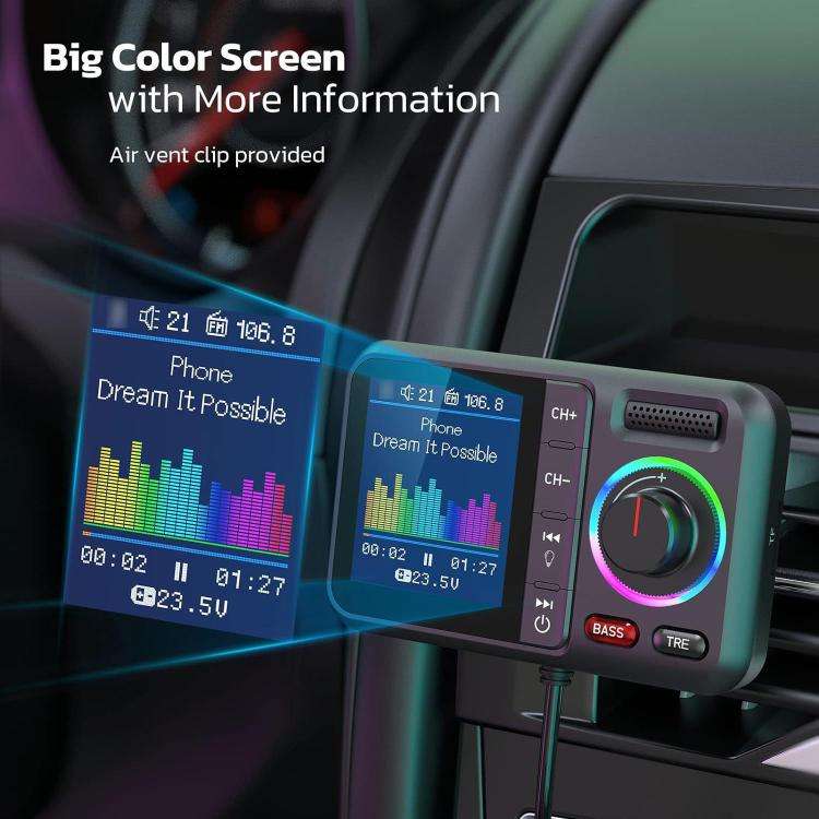 BT98 Colorful Screen Car Bluetooth MP3 Player FM Transmitter Cigarette Lighter Charging(Black)