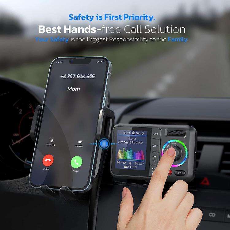 BT98 Colorful Screen Car Bluetooth MP3 Player FM Transmitter Cigarette Lighter Charging(Black)