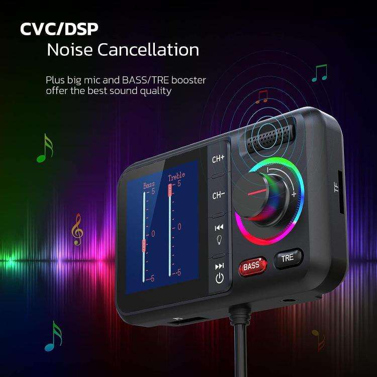 BT98 Colorful Screen Car Bluetooth MP3 Player FM Transmitter Cigarette Lighter Charging(Black)