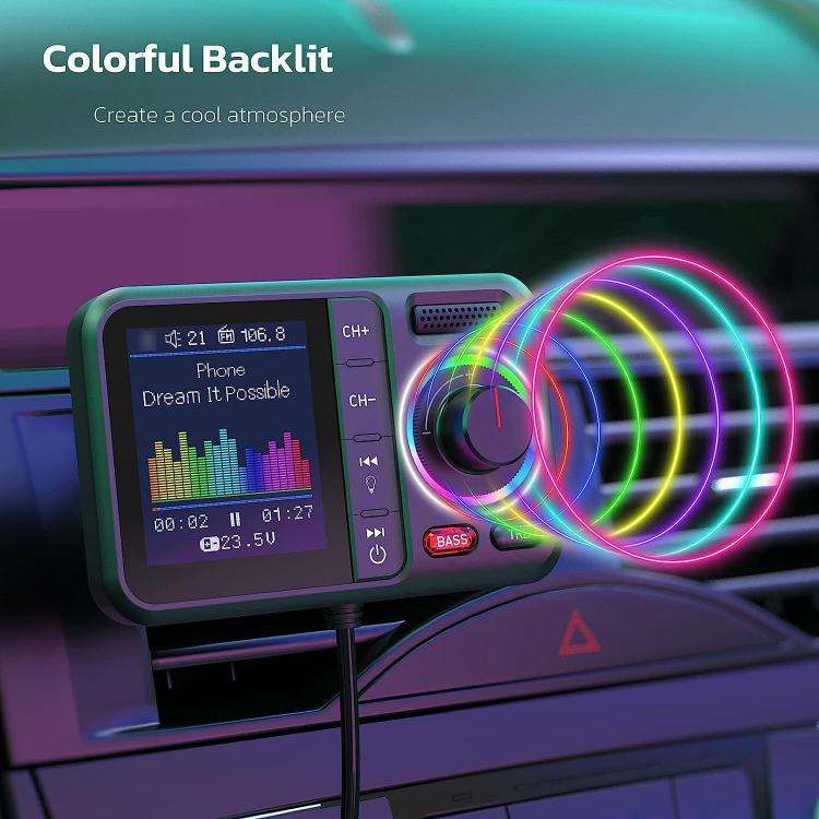 BT98 Colorful Screen Car Bluetooth MP3 Player FM Transmitter Cigarette Lighter Charging(Black)